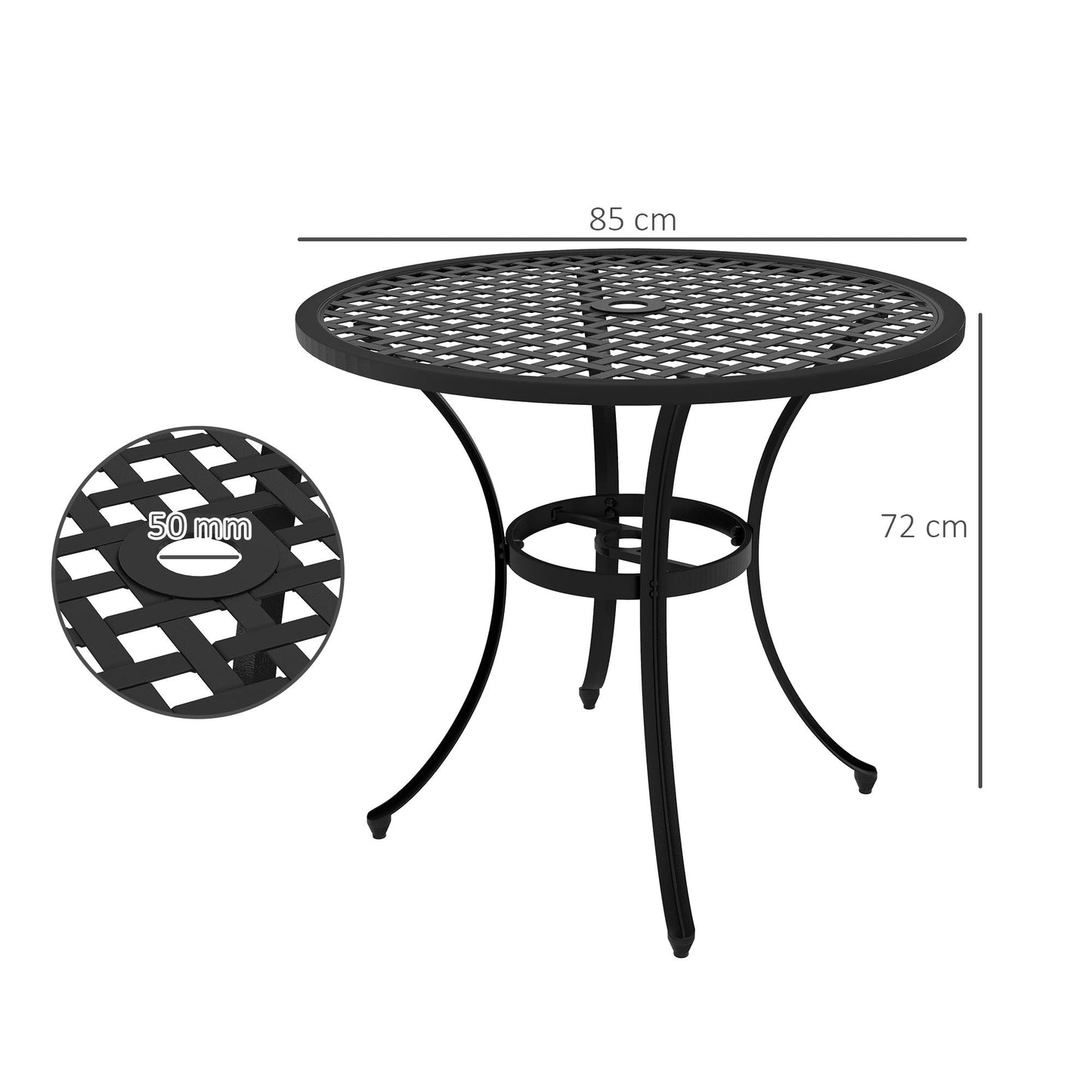 Outsunny Cast Aluminium Bistro Table with Umbrella Hole, 85cm Round Garden Table, Patio Table for Balcony, Poolside, Black