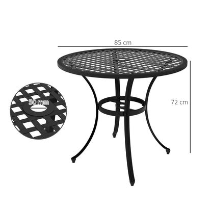 Outsunny Cast Aluminium Bistro Table with Umbrella Hole, 85cm Round Garden Table, Patio Table for Balcony, Poolside, Black