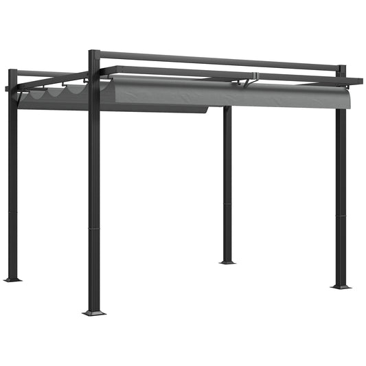 Outsunny 3 x 3(m) Rozwijana pergola, zadaszenie ogrodowe z aluminiową ramą, na grill, patio, pokład, ciemnoszary