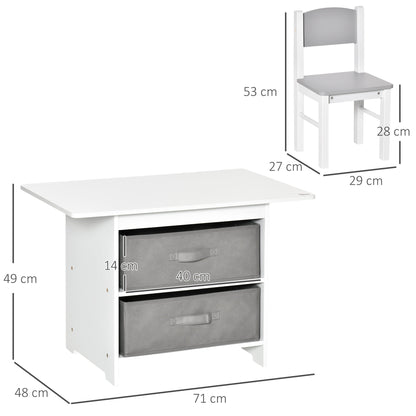 طقم طاولات وكراسي للأطفال مكون من 3 قطع، أثاث جلوس صغير، غرفة اللعب، غرفة النوم، غرفة الطعام، مع أدراج تخزين، زوايا آمنة لعمر 2-4 سنوات، أبيض