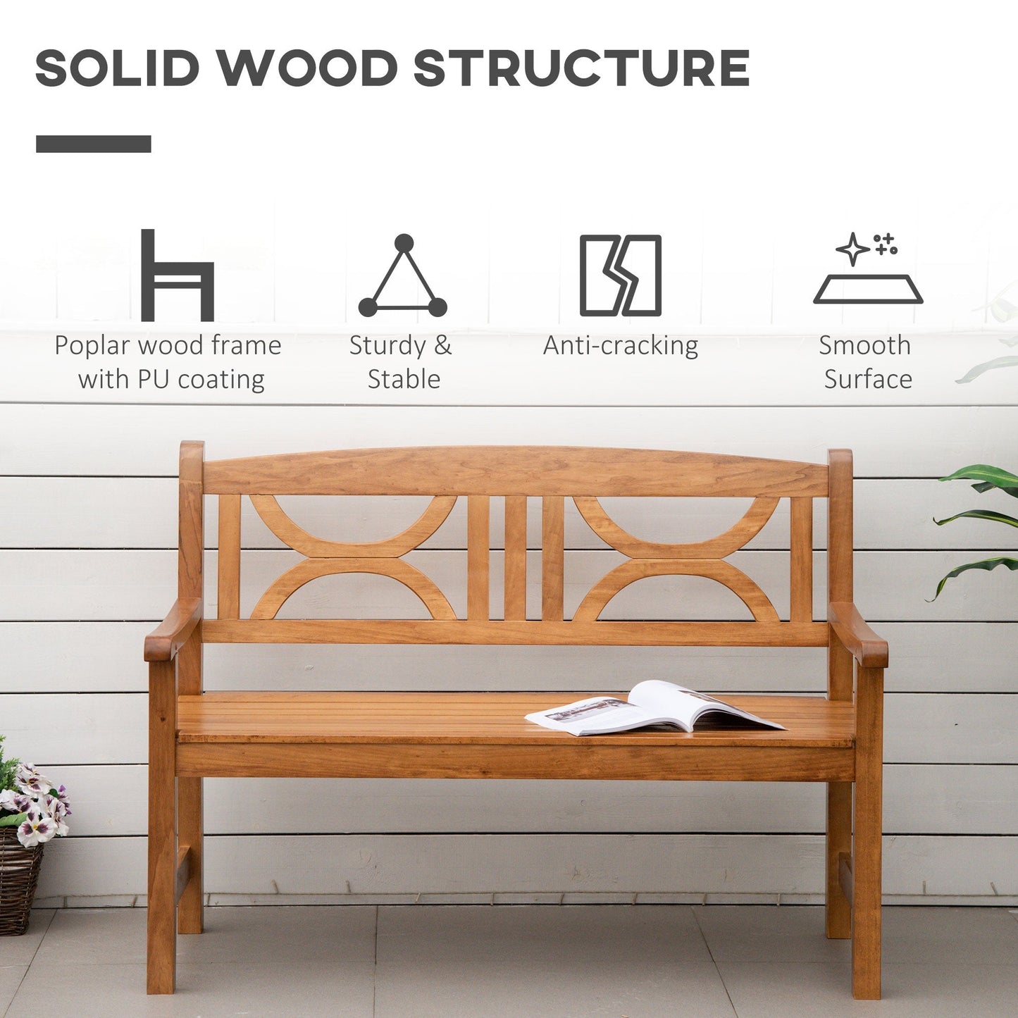 Outsunny 2-Seater Chair, Wooden Garden Bench, Outdoor Patio Loveseat for Yard, Lawn, Porch, Natural