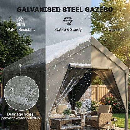 Outsunny 3 x 3 m Patio Gazebo with Netting & Curtains, Outdoor Canopy Shelter with Galvanised Steel Frame, Dark Grey