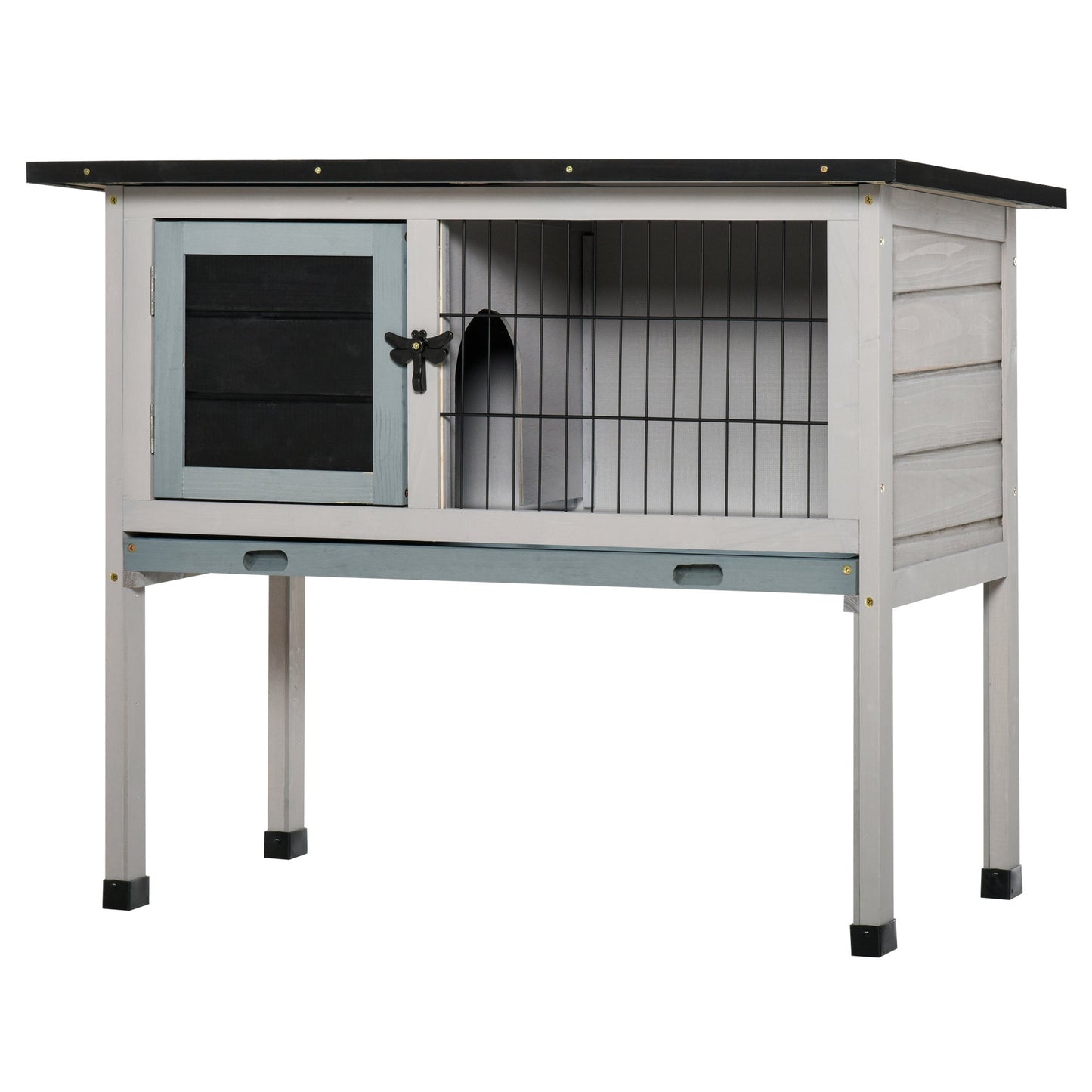 PawHut Rabbit's Elevated Fir Wood Outdoor Hutch Grey