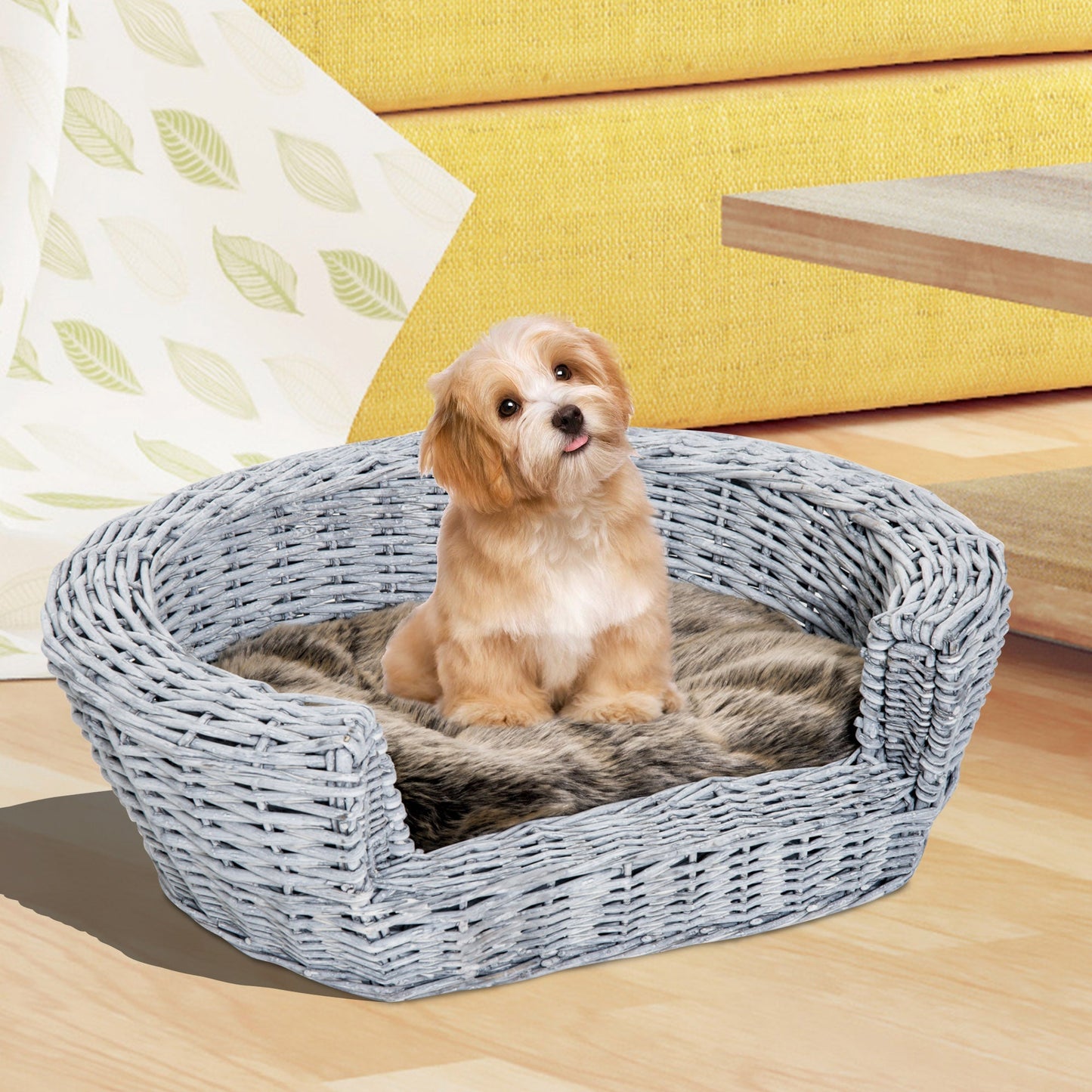 سرير أريكة PawHut Pet Basket، مقاس 57 طولًا × 46 عرضًا × 17.5 ارتفاعًا، لون رمادي من الصفصاف