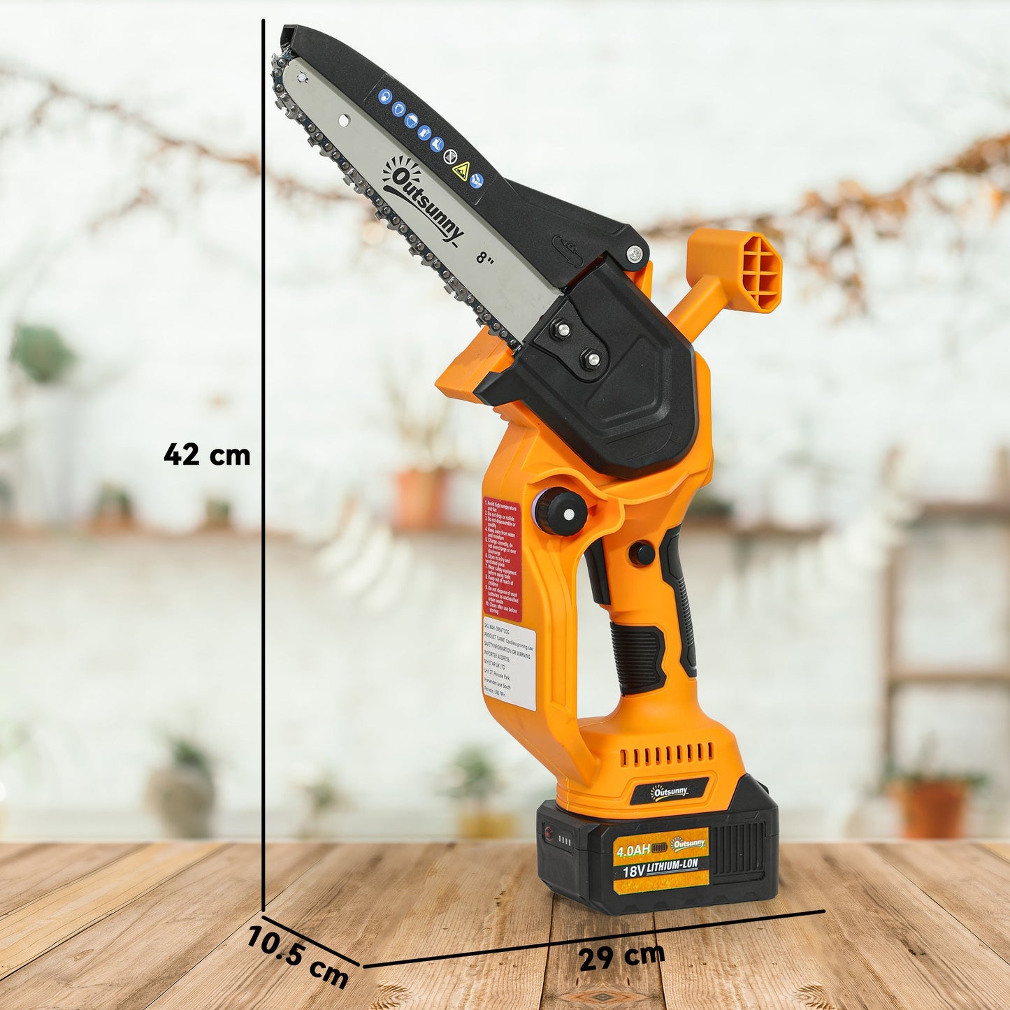 Outsunny Mini Chainsaw Cordless, 8 Inch Electric Chainsaw with 2 x 4000mAh Batteries, Brushless Motor and Safety Lock for Tree Trimming, Garden, Wood Cutting, Orange