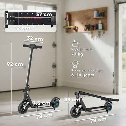 SPORTNOW Folding Electric Scooter for Kids, with Dual Brakes, Front Suspension, LED Colourful Lights, Black