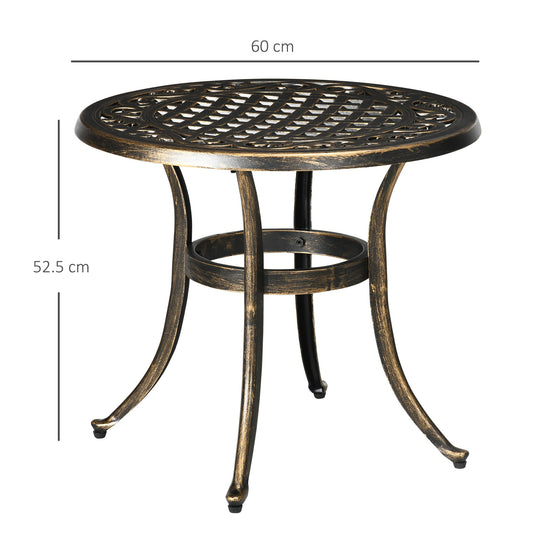 Outsunny Outdoor Garden Table, Cast Aluminium Patio End Table with Anti-slip Foot Pads for Garden, Patio, Balcony, 60 x 52.5cm, Bronze