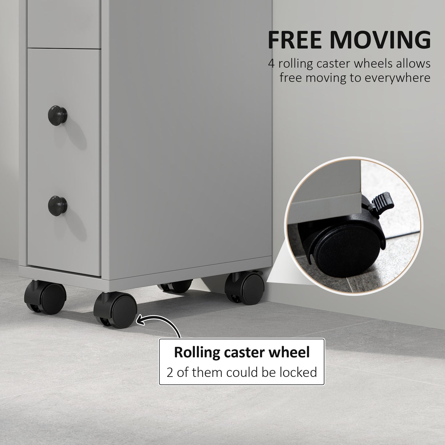 kleankin Slimline Bathroom Storage Cabinet - Grey