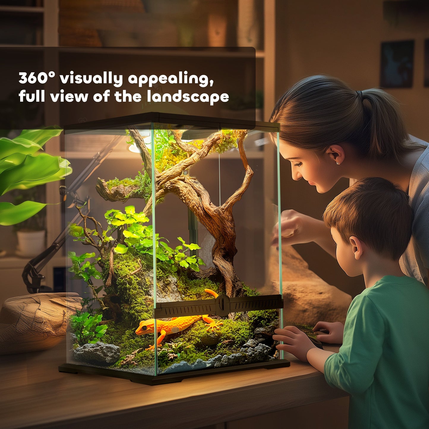 PawHut 40L Vivarium للسحالي والضفادع والثعابين والسلاحف والسلاحف مع تصميم مضاد للهروب والتهوية