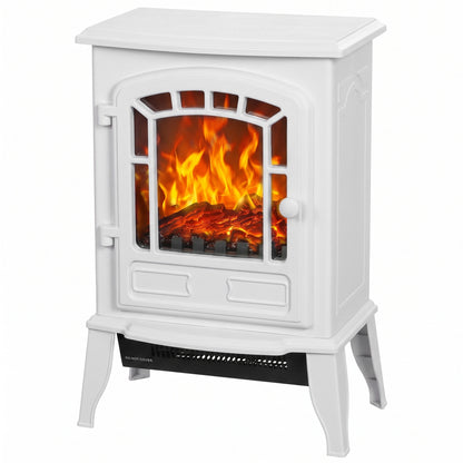 HOMCOM Electric Fireplace Stove, 1000W/2000W, Freestanding Electric Fire with LED Flame Effect, Adjustable Thermostat, White