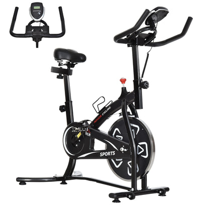 HOMCOM Indoor Stacjonarny rower treningowy 6 kg Flywheel Fitness Cardio Workout Bke Trainer do domowej siłowni z regulowanym oporem Monitor LCD Pad i uchwyt na butelkę Czarny