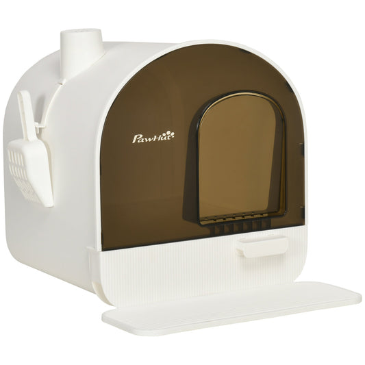 PawHut Hooded Cat Litter Box, Kitten Litter Tray, z pokrywką, łopatką, filtrem i klapką