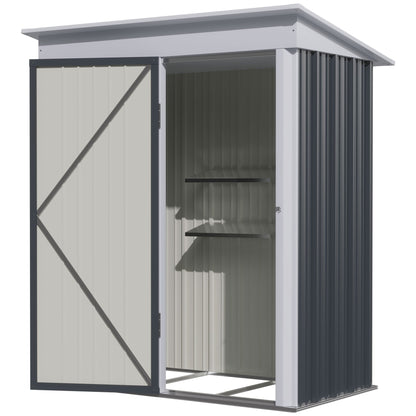 Outsunny Metal Garden Shed, Outdoor Lean-to Shed for Tool Motor Bike, with Adjustable Shelf, Lock, Gloves, 5'x3'x6',  Dark Grey