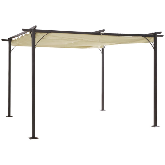 مظلة Outsunny 3.5MX 3.5M معدنية Pergola Gazebo مظلة قابلة للسحب في الهواء الطلق والحديقة والشمس والمأوى وحفلات الشواء، بيج