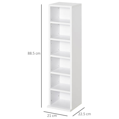 HOMCOM 204 CD Media Display Shelf Unit Set of 2 Blu-Ray Tower Rack w/ Adjustable Shelves Bookcase Storage Organiser, White