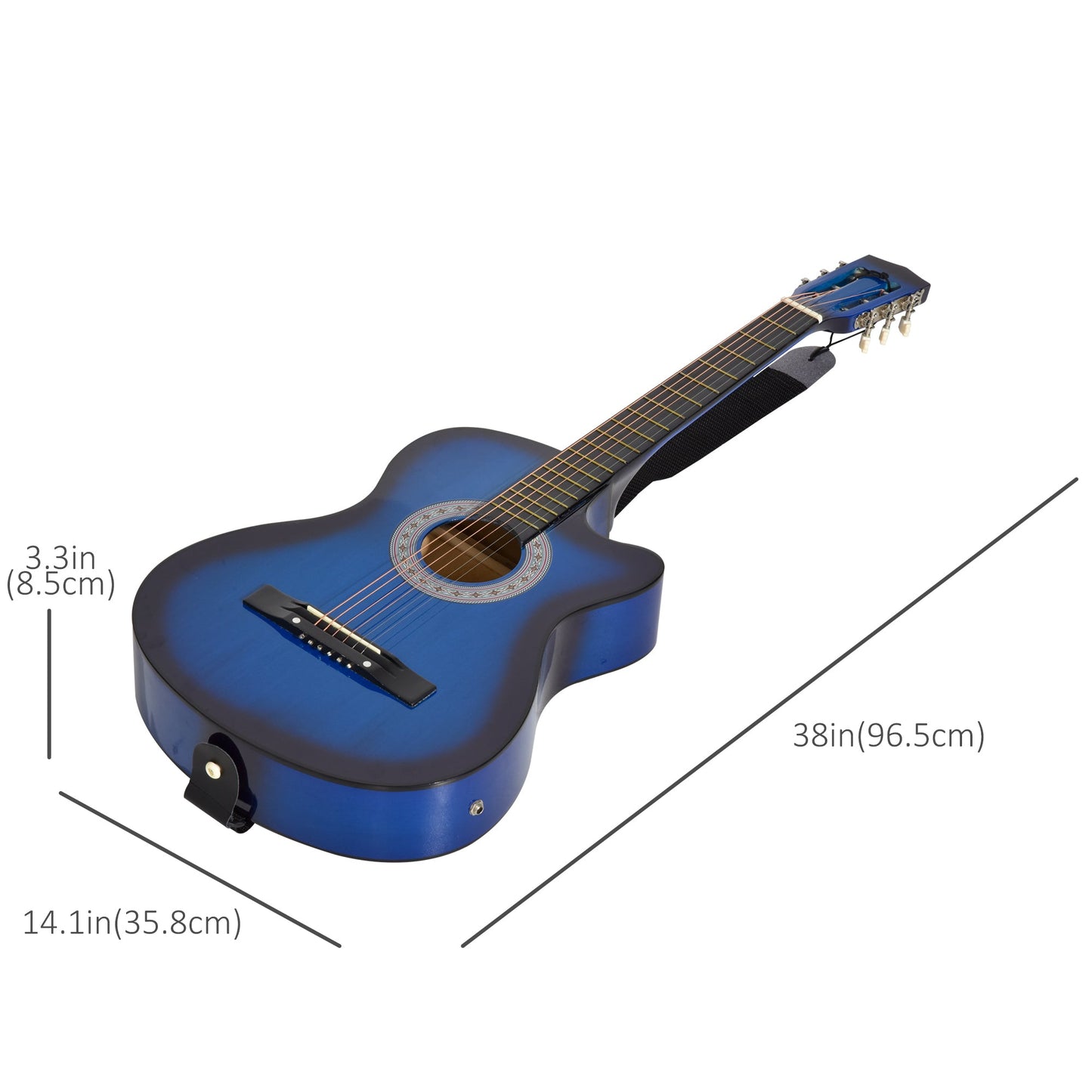 HOMCOM 38 Inch Full Size Blue Classical Acoustic Electric Guitar Kids Guitar and Junior Guitar Premium Gloss Finish w/Case - Blue