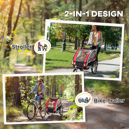 HOMCOM Child Bike Trailer Baby Bicycle Trailer 360¡ Rotatable for 2 Kids with Steel Frame LED Hitch Coupler Red