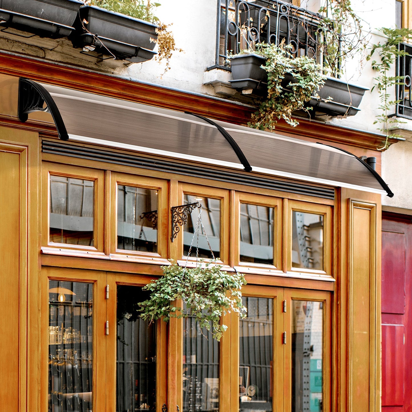 Outsunny Front Door Canopy, Waterproof Outdoor Awning, 75 x 195 cm Rain Shelter for Window, Porch and Front/Back Door, Brown