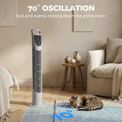 HOMCOM Tower Fan Oscillating 3 Speeds 3 Winds 40W w/ RC Timer Quiet - Grey