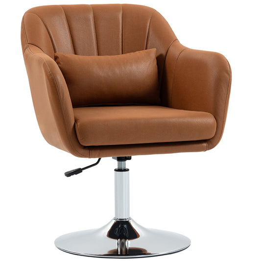 HOMCOM Swivel Microfibre Accent Chair for Living Room Contemporary Vanity Armchair with Adjustable Height Thick Cushion Lumbar Support Armrest for Bedroom Office Brown