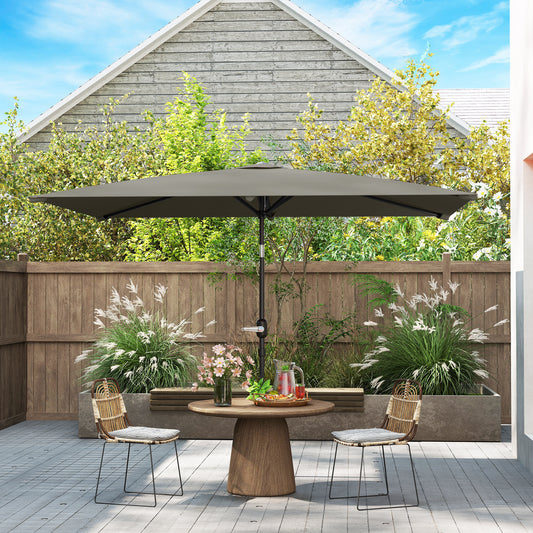 Outsunny 3x2m Patio Parasol ogrodowy Baldachim z aluminiową korbą odchylaną Prostokątny osłona przeciwsłoneczna Stal, jasnoszary