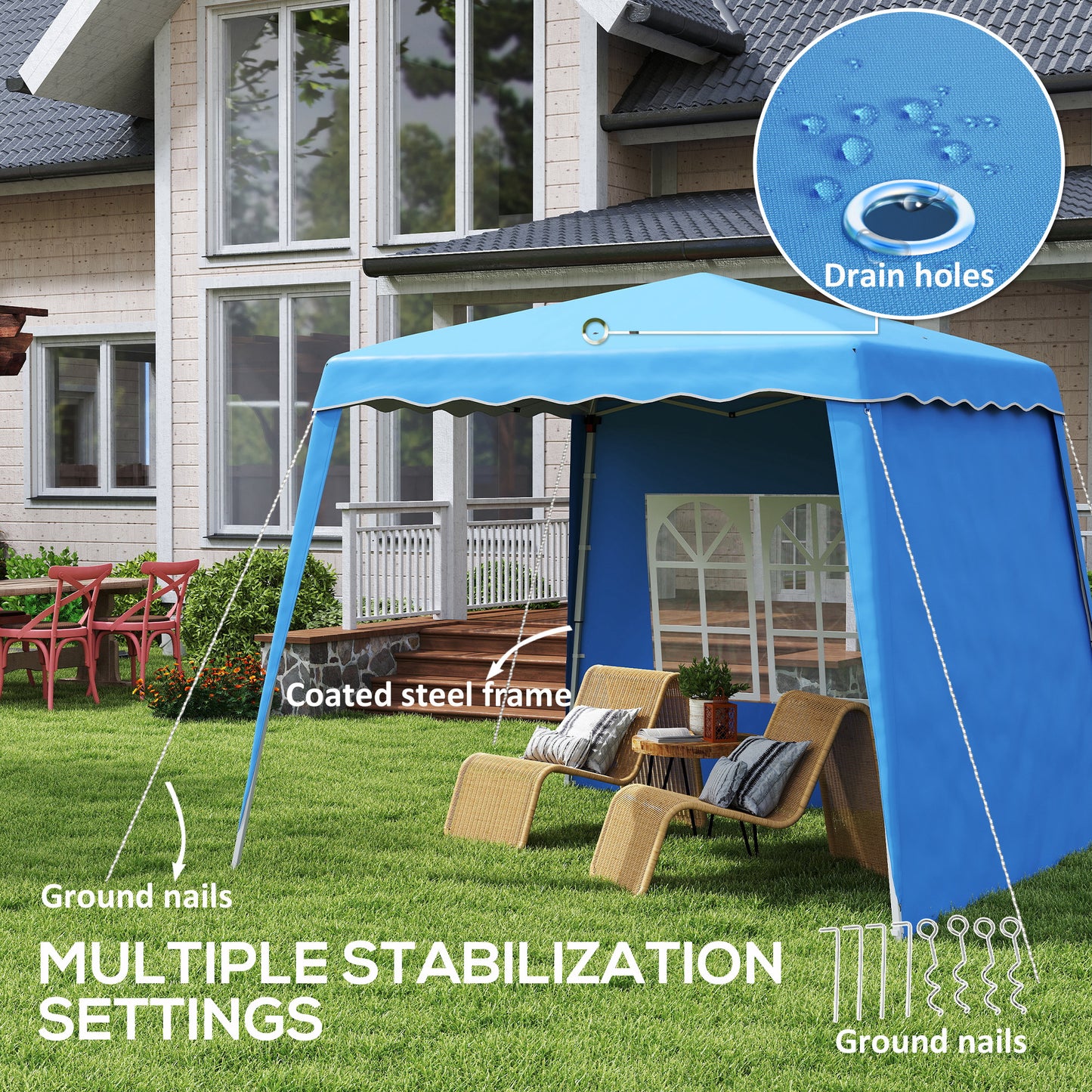 Outsunny 2,4 x 2,4 m Dwuścienna altana typu pop-up - niebieska