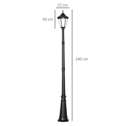 Outsunny 2.4 m Garden Lamp Post Light, LED Solar Powered Patio Path Lighting Lamp with Aluminium Frame, PIR Motion Sensor for Lawn, Pathway, Black