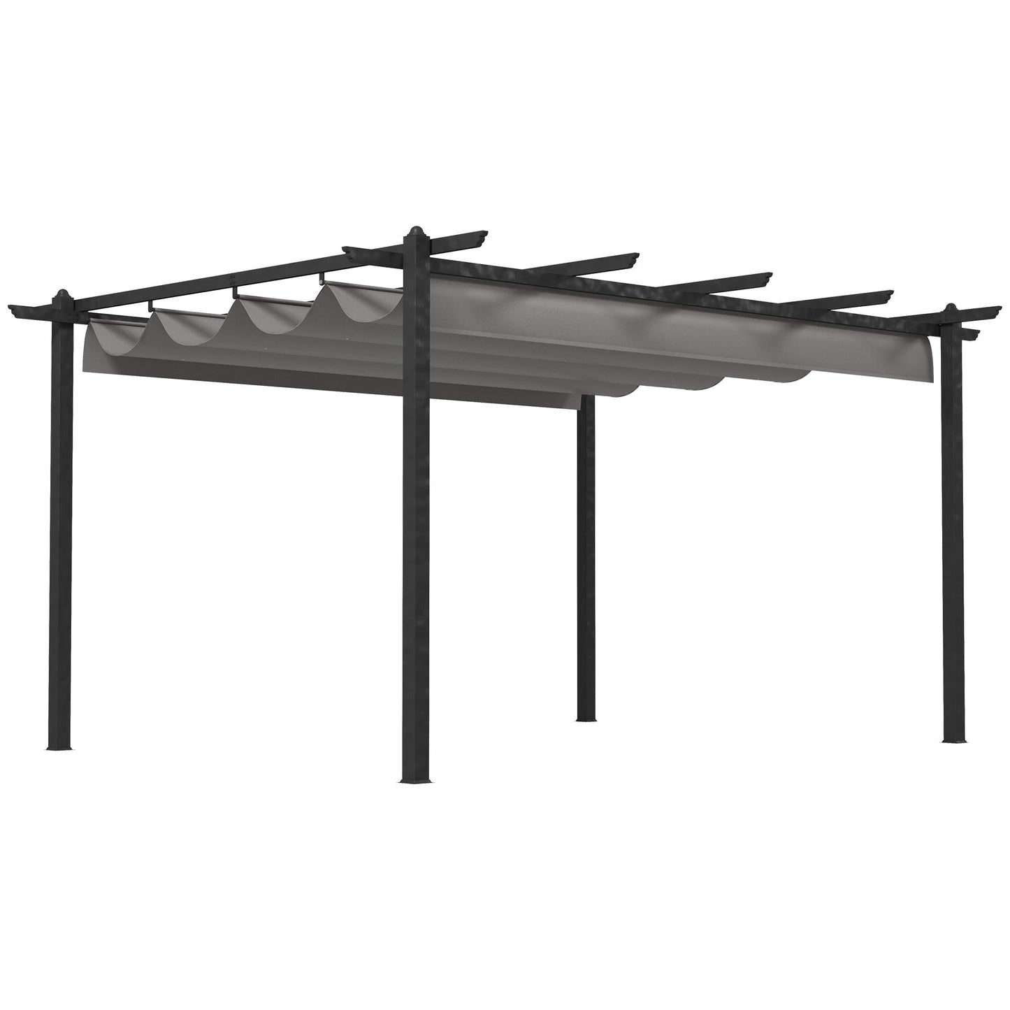 Outsunny 4 x 3(m) Aluminium Pergola with Retractable Roof, Garden Gazebo Canopy Shelter for Outdoor, Patio, Grey