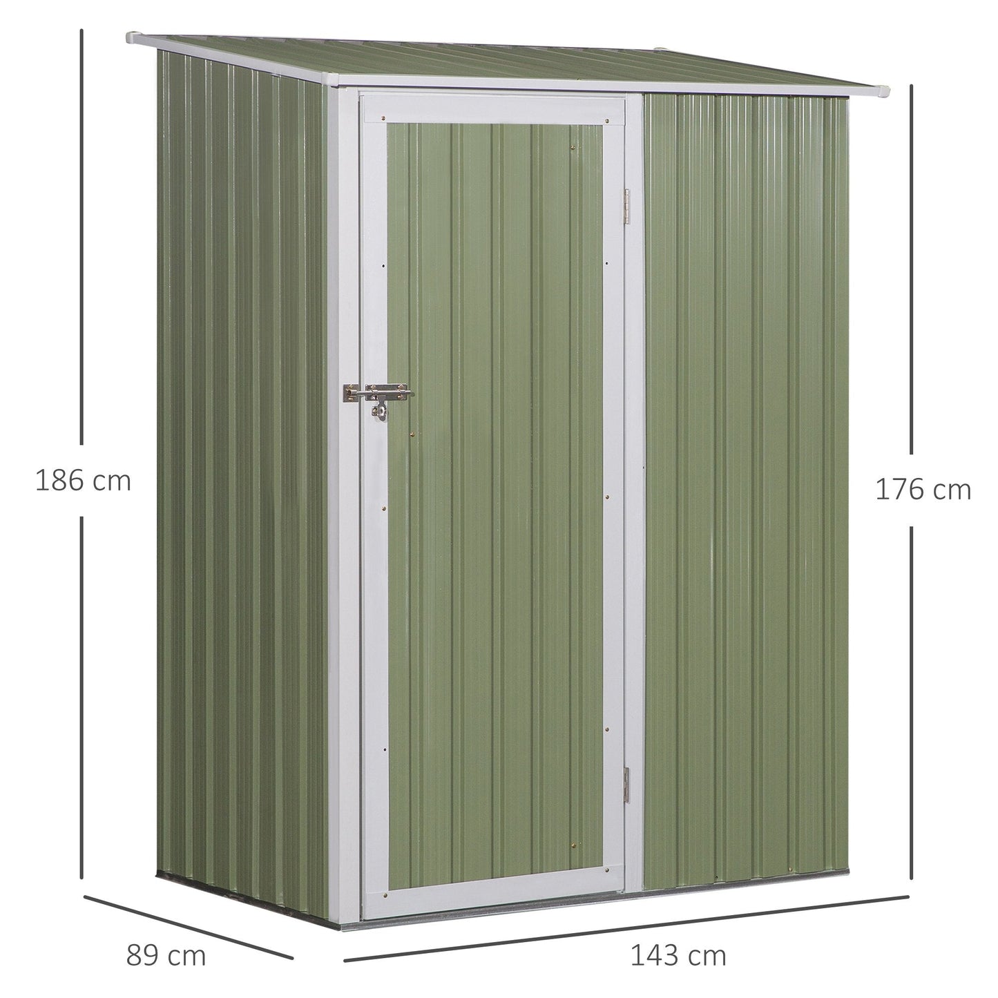 Outsunny Corrugated Garden Metal Storage Shed Outdoor Equipment Tool Sloped Roof Door w/ Latch Weather-Resistant Paint, Light Green, 143x89x186cm