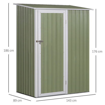 Outsunny Corrugated Garden Metal Storage Shed Outdoor Equipment Tool Sloped Roof Door w/ Latch Weather-Resistant Paint, Light Green, 143x89x186cm