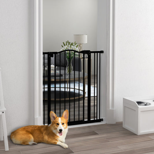 PawHut Metal Pet Safety Gate Dog Gate Folding Fence 74-87cm, czarny