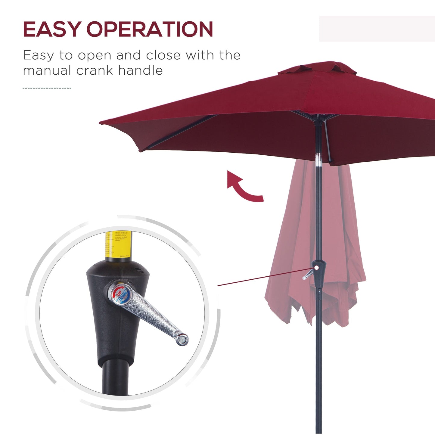 Outsunny 2.7M Tilting Parasol Sun Parasol Outdoor Garden Umbrellas Sun Shade Aluminium Frame with Crank（Wine Red）