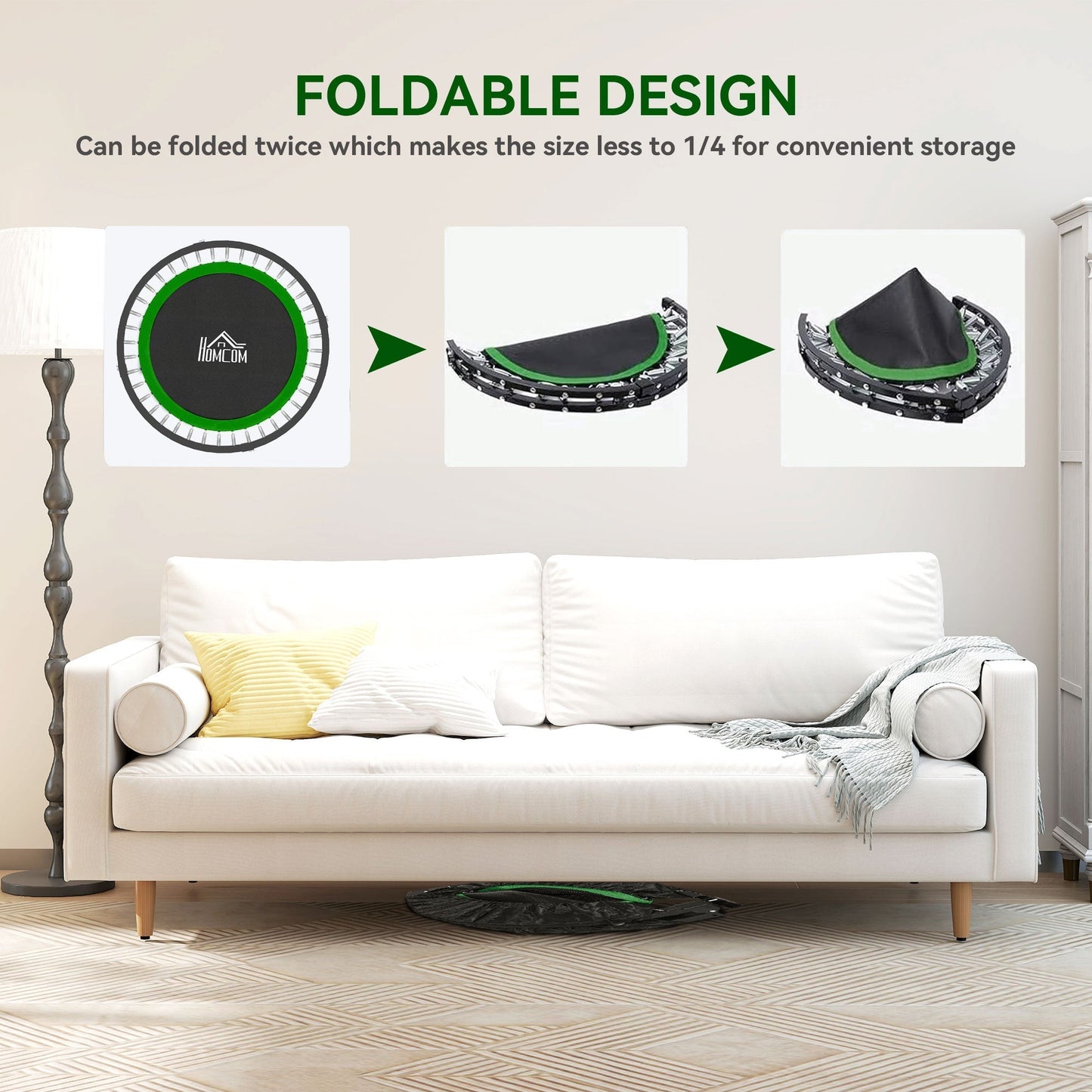 HOMCOM 40" Foldable Mini Fitness Trampoline, with Adjustable Foam Handle, Green