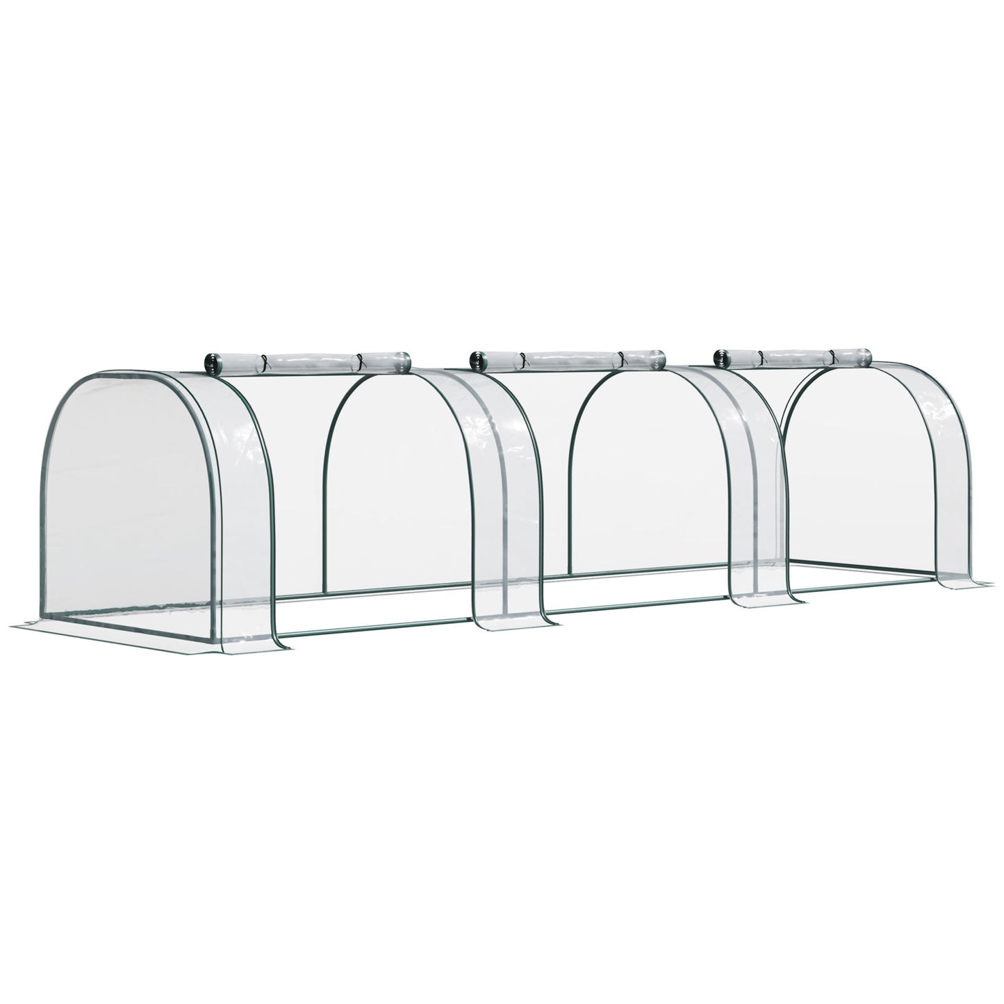 Outsunny Mini Greenhouse, mała szklarnia tunelowa z polietylenu z drzwiami na suwak, stalowa rama do ogrodu na patio, 300 x 100 x 80 cm, przezroczysta