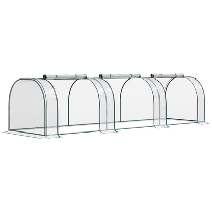 Outsunny Mini Greenhouse, mała szklarnia tunelowa z polietylenu z drzwiami na suwak, stalowa rama do ogrodu na patio, 300 x 100 x 80 cm, przezroczysta