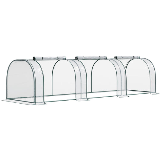 Outsunny Mini Greenhouse, mała szklarnia tunelowa z polietylenu z drzwiami na suwak, stalowa rama do ogrodu na patio, 300 x 100 x 80 cm, przezroczysta