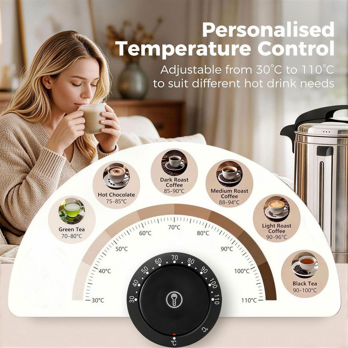 HOMCOM 24L Catering Urn, 2500W Stainless Steel Hot Water Boiler Dispenser with Thermostat, Keep Warm Function and Easy Pour Tap