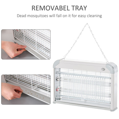 Outsunny Electric Fly Zapper, 20W Electric Fly Killer, Wall Hanging Bug Zapper Indoor & Outdoor Attracting Insect Mosquito Killer, Grey
