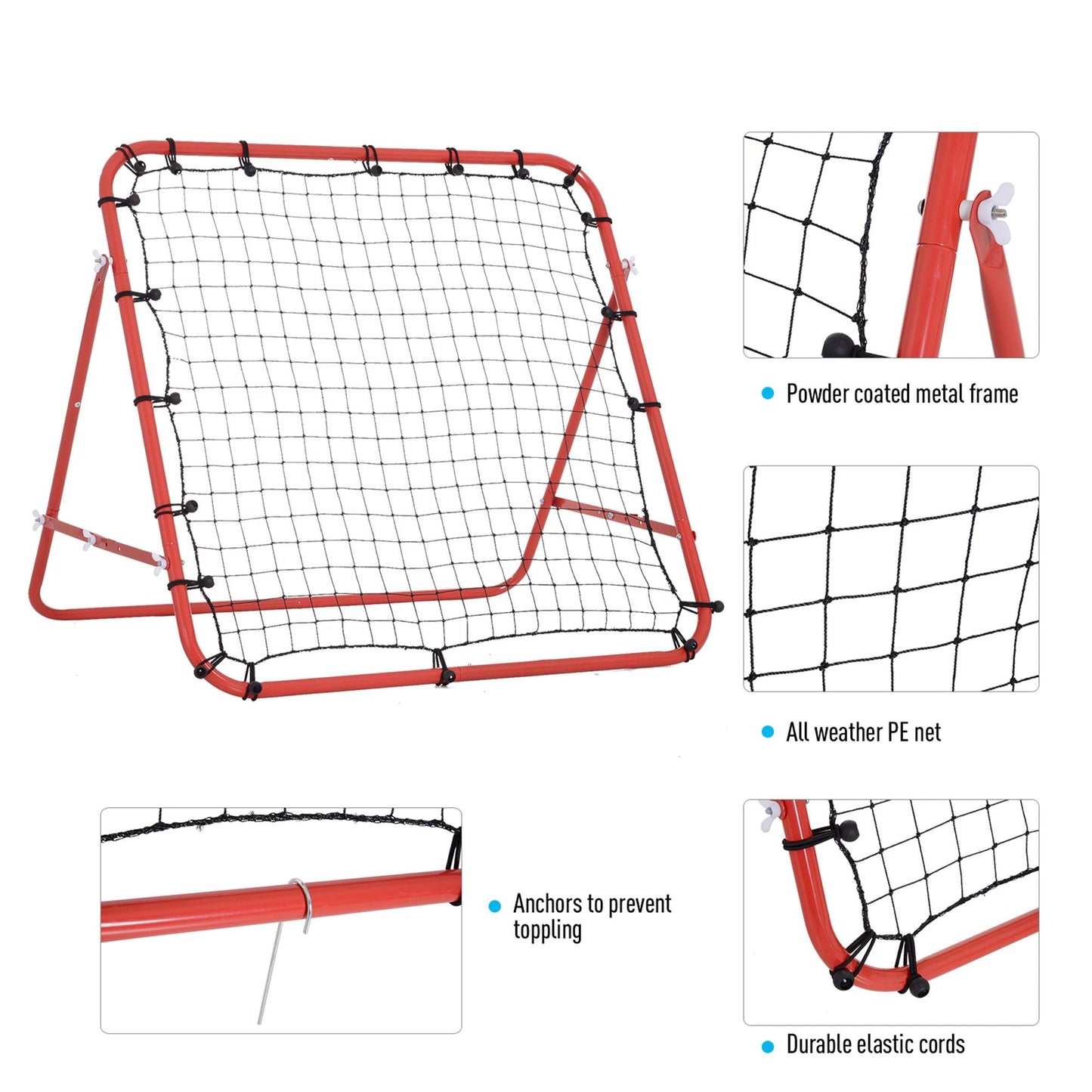 Rebounder Football Net W/PE Mesh Metal Tube, 96W x 80D x 96Hcm- Red and Black