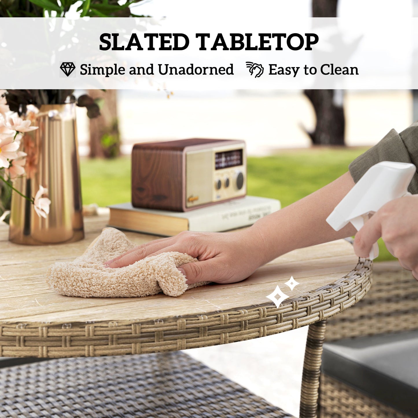 Outsunny Five-Piece Rattan Garden Set, with Two-Tier Table - Grey