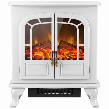 HOMCOM Freestanding Electric Fireplace Stove Heater with LED Fire Flame Effect White