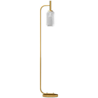 HOMCOM Lampa podłogowa do salonu z kloszem szklanym, nowoczesna lampa stojąca z przełącznikiem nożnym do sypialni, żarówka nie jest dołączona, odcień złota