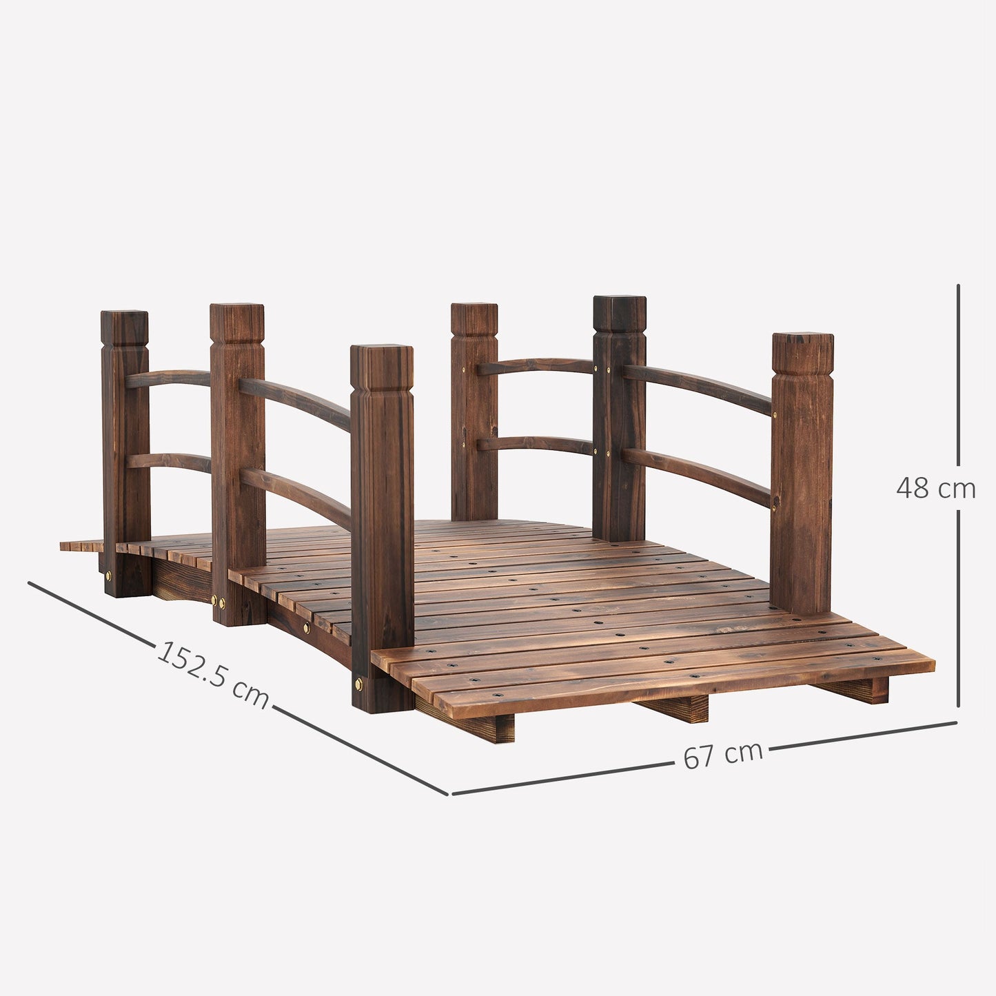 Outsunny 1.5M Wooden Garden Bridge Lawn Decor Stained Finish Arc Outdoor Pond Walkway w/ Railings Water Yard Decoration