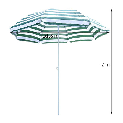 Outsunny 1.8m Beach Parasol Umbrella with Tilt Canopy, Lightweight Patio Garden Sunshade with 8 Ribs, Green & White Stripe