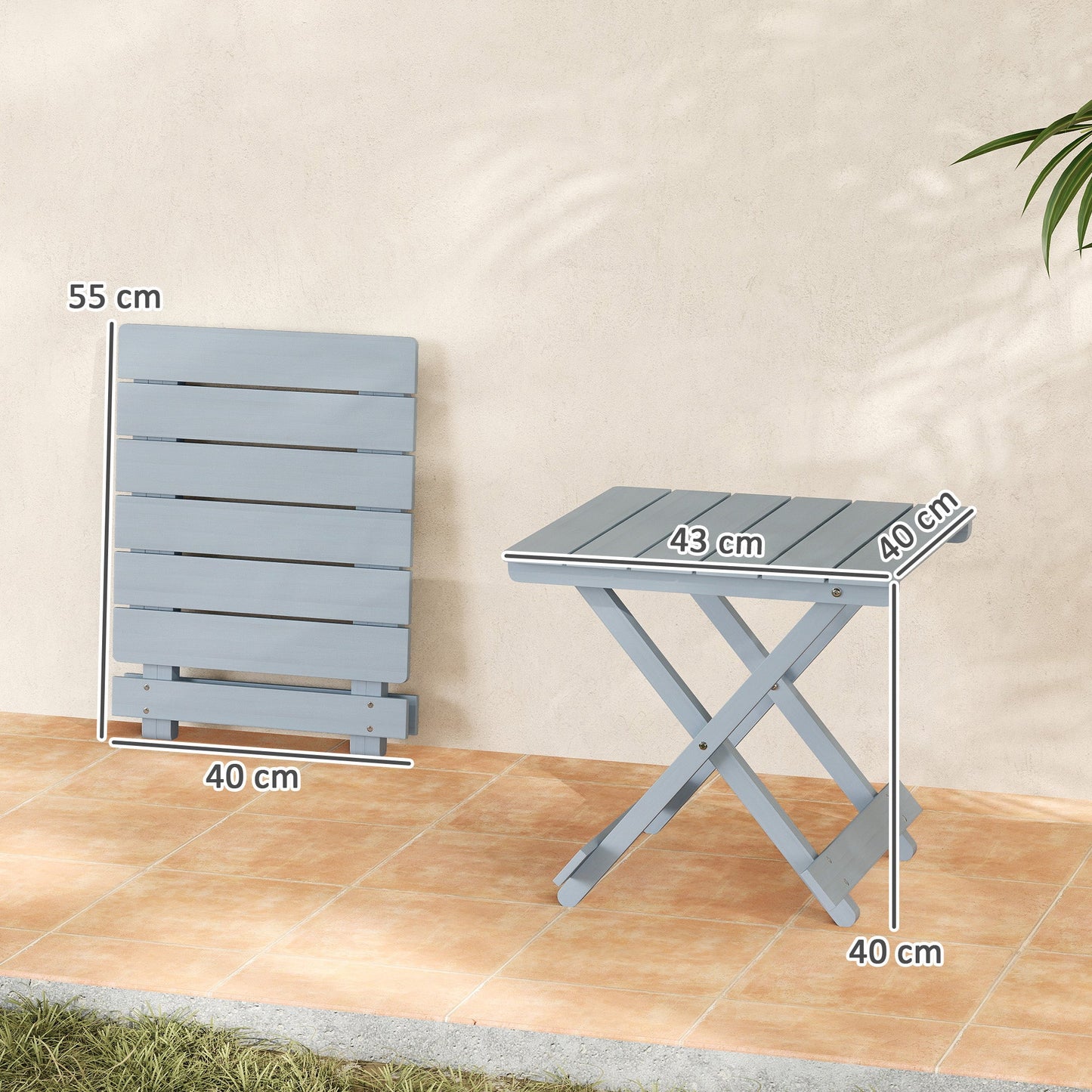 Outsunny Fir Wood Folding Coffee Table, Lightweight Small Garden Table with Slatted Top, Portable Folding Side Table for Balcony