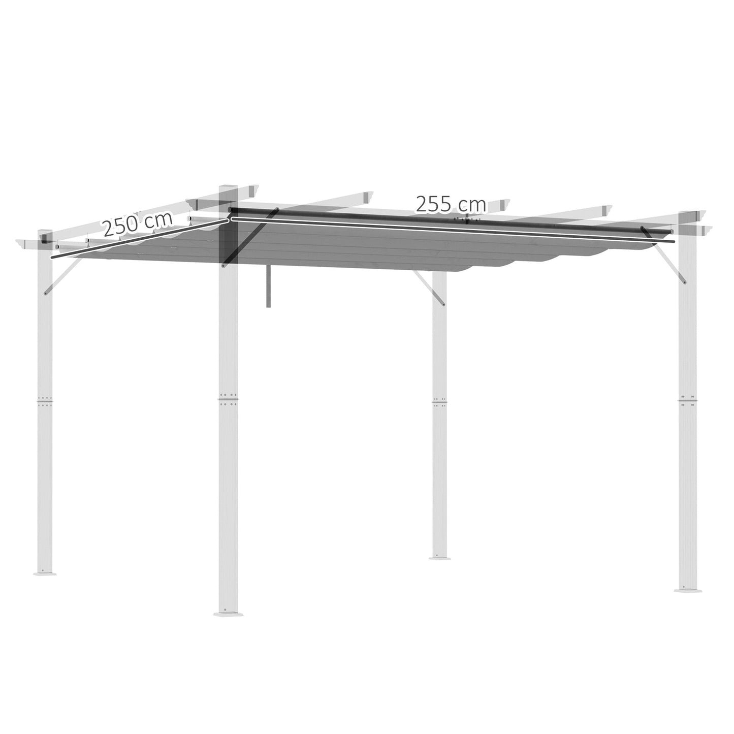 Outsunny Retractable Pergola Cover, 2.55 x 2.5 m Replacement Canopy Fabric for 3 x 3 m Frame, Roof Top Only, Light Grey