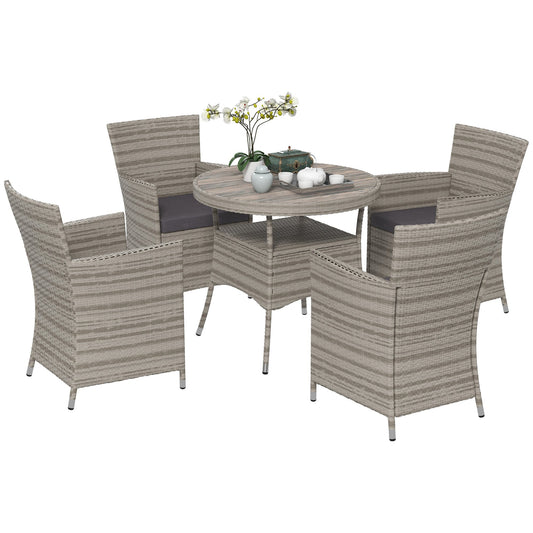 Outsunny Five-Piece Rattan Garden Set, with Two-Tier Table - Grey