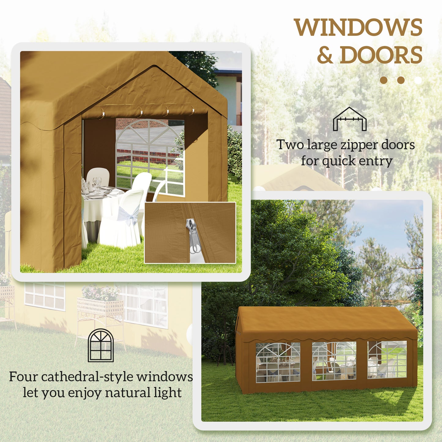 Outsunny 6m x 4m Altana ogrodowa, ocynkowany namiot imprezowy z odpinanymi bokami i oknami na imprezy, wesela i wydarzenia, żółty