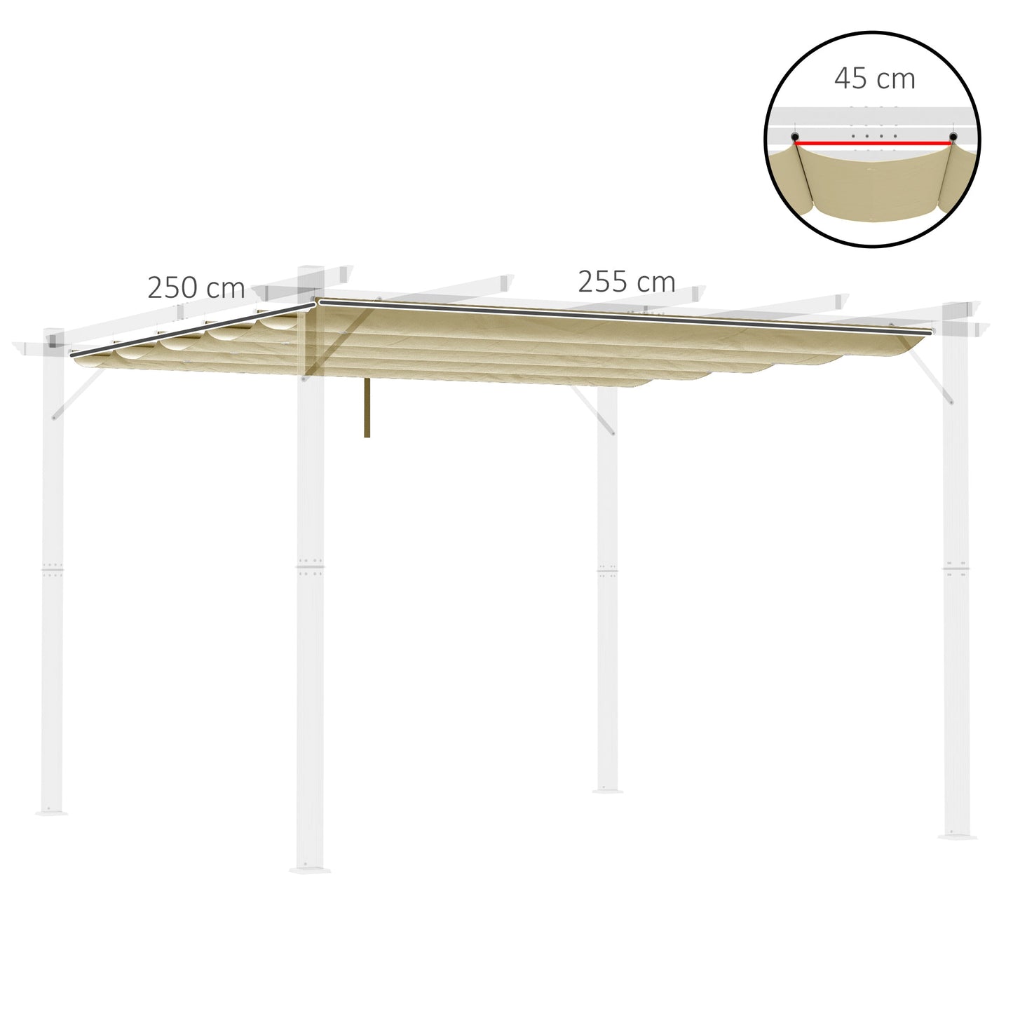 Outsunny Retractable Pergola Cover, 2.55 x 2.5 m Replacement Canopy Fabric for 3 x 3 m Frame, Roof Top Only, Beige