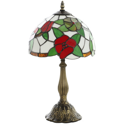 HOMCOM Tiffany Stained Glass Table Lamp, Handmade Antique Bedside Lamp for Bedroom, Living Room, Nightstand, Red Sunflower